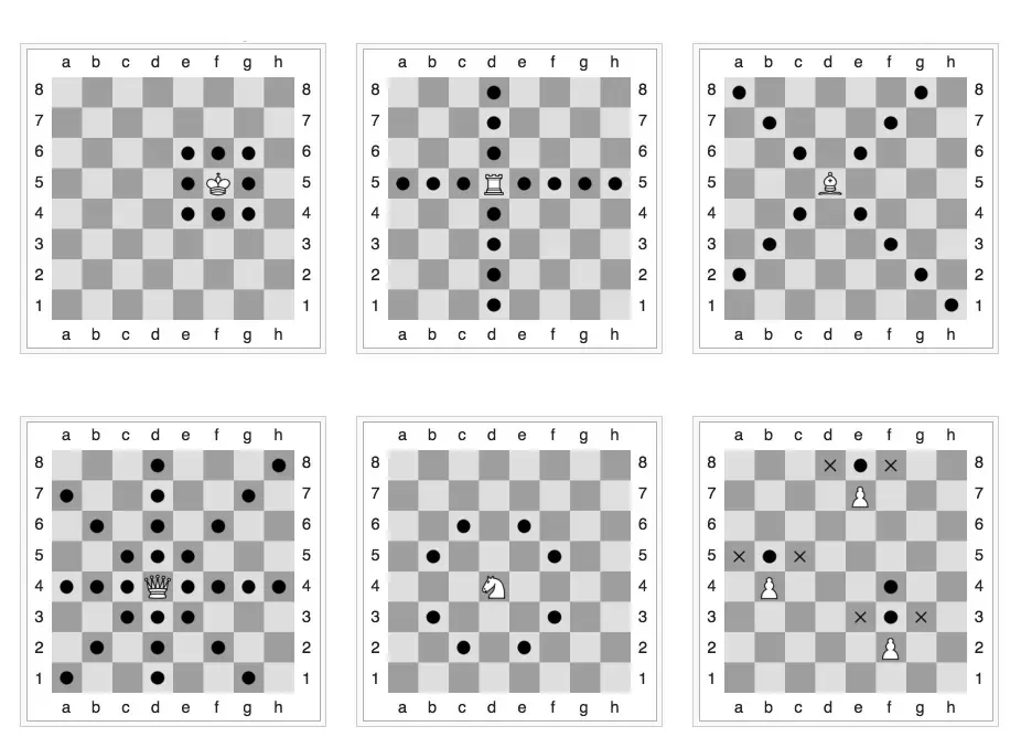 Διάγραμμα με τις κινήσεις των σκακιστικών κομματιών στη σκακιέρα