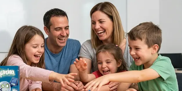 Όλη η οικογένεια είναι μαζεμένη στο τραπέζι και πάιζει το επιτραπέζιο παιχνίδι: "Το Άτακτο Φαντασματάκι" .